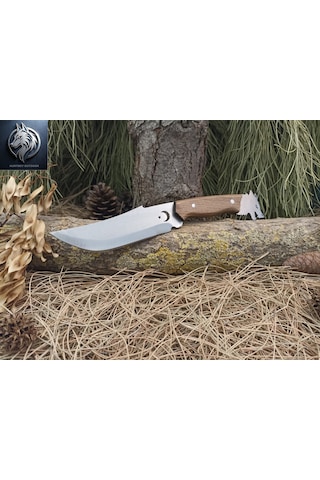 Kurtbey Outdoor Kurtbaşlı Ceviz Kabze Kılıflı Avcı Kamp Bıçağı 31 Cm Outdoor Komando Tipi Taktikal Knife Kahverengi