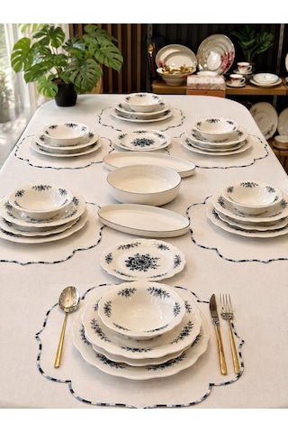 24 Parça 6 Kişilik Porselen Yemek Takımı Belmonte Blue Mira-7228 Koyu Mavi
