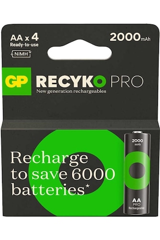 Gp Batteries Recyko Pro 2100 Serisi 2000 Mah Aa Kalem Ni-mh Şarjlı Pil, 1.2 Volt, 4'lü Kartela
