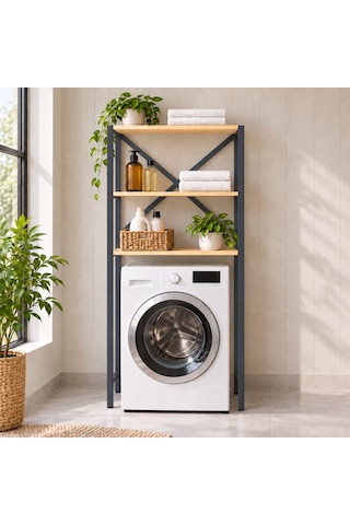 Çamaşır Makinesi Üstü Raf 3 Raflı Metal Banyo Düzenleyici 75 30 150 Cm Antrasit