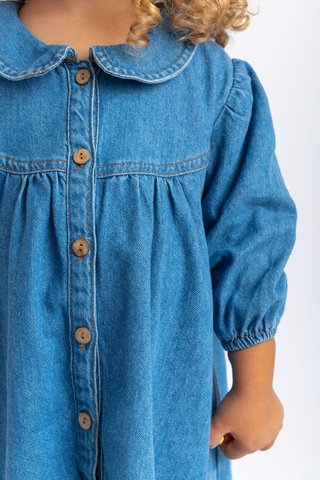 Oliventhekid Bebe Yaka Önden Düğmeli Kız Çocuk Kot Elbise Mavi Mavi