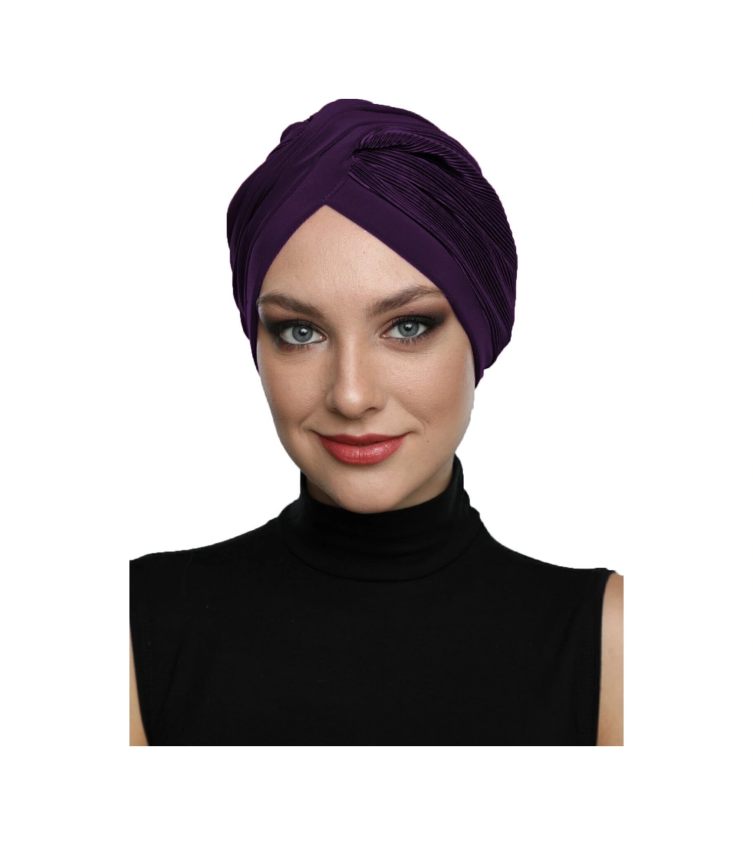 Çapraz Plise Astarlı Hazır Türban Ve Tesettür Bonesi Mor