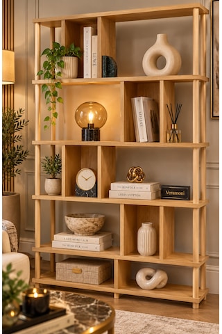 Veramoni 5 Raflı Modern Kitaplık 137x90x20 Cm - Safir Meşe