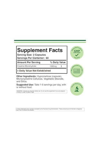 Creatine Monohydrate 1,000 Mg 120 Capsules . Usa Menşei.