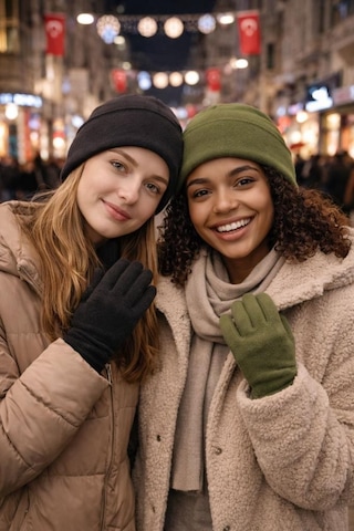 Polar Bere Seti 3 Lü Unisex Kadın Erkek Şapka Kışlık Çok Renkli