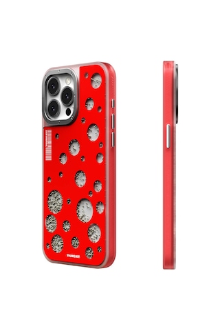 Apple Uyumlu iPhone 14 Pro Max Kılıf M-safe Şarj Özellikli Şık Tasarım Renkli Benekli Kinetik Boncuklu Kılıf Kırmızı