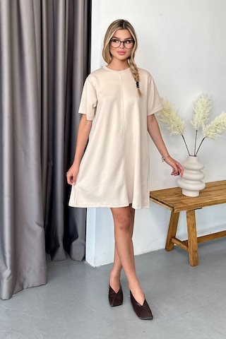 Giysa Kadın Bisiklet Yaka Kısa Kollu Basic Elbise Taş - Ms0001679