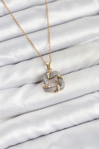 316l Çelik Zincir Gold Renk Zirkon Taşlı Sarmal Model Kadın Kolye - Prt3500eb09335-95257 altın
