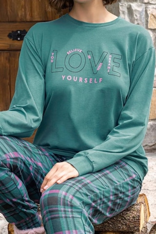 Aydoğan Kadın Pijama Takımı Uzun Kollu Pamuklu Mevsimlik Yeşil
