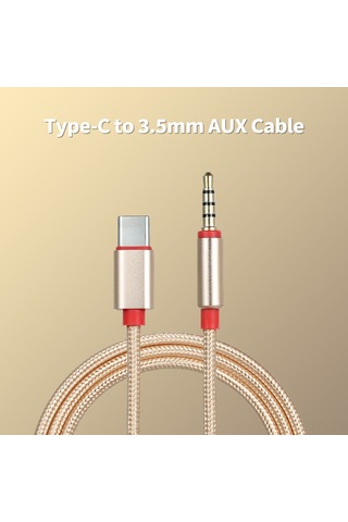 Samdoo Type-c'den 3.5mm Trrs'ye Aux Kablosu, 95cm Altın, Araç Ve Ev Ses Sistemlerine Bağlanma, Hi-fi Ses, Plug & Play