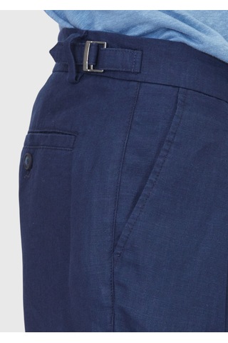 Ramsey Lacivert Düz Dokuma Carrot Fit Casual %100 Keten Bermuda