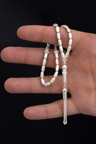 Gümüş Tespih Arpakesim Çizgili Orta Boy 15gr