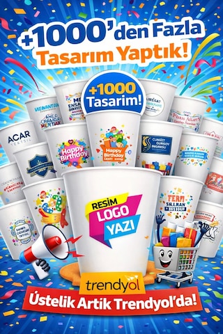 Kişiye Firmaya Fuar Özel Tasarım Baskılı Logolu Kalın Gramaj 7 Oz 50 Adet Baskı Karton Bardak 1
