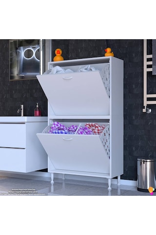 Modilayn İlkim Modern Çamaşır Ünitesi, 80x138x32,5 Cm Gizli 4 Göz Minimalist Akıllı Sepetli Dolap Beyaz