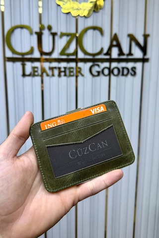 Cüzcan Jorvik Patlı Hakiki Deri Premium Kartlık Kişiye Özel İsim Baskılı Antik Yeşil