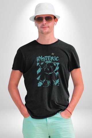 Histerik Unisex Unisex Siyah Organik Baskılı T-shirt Penye Yüksek Kalite Siyah