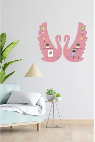 2'li Kuğu Ahşap Duvar Dekoru 8 Raflı Mobilya