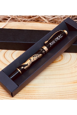 Kişiye Özel Atatürk Siluet Ve İmzalı Altın Yaldız Kabartmalı Kalem