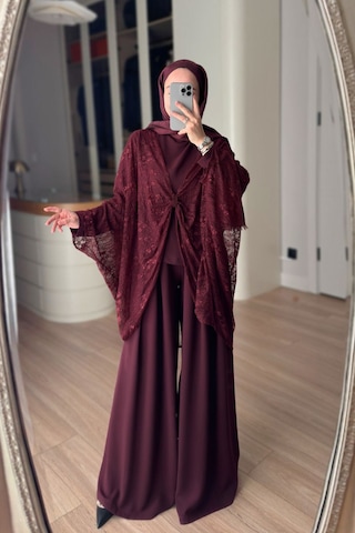 Ka Hijab Dantel Pelerin Detaylı 3'lü Takım - Bordo