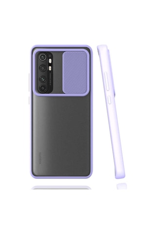 Noktaks - Xiaomi Uyumlu Xiaomi Mi Note 10 Lite - Kılıf Slayt Sürgülü Arkası Buzlu Lensi Kapak - Lila