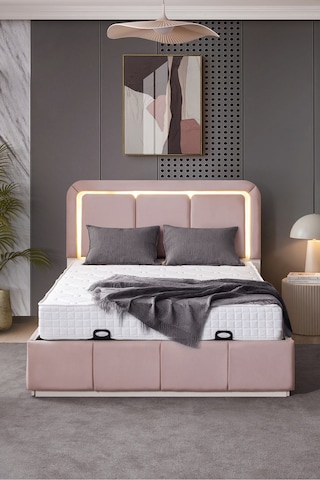 Demonte Baza Seti, Nox Ledli Çift Kişilik Baza Başlık Seti - İkili Set, Pembe - 160x200 Cm 160 x 200