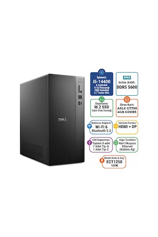 Dell Tower ECT1250-RPLSR003-U-016 i5-14400 16 GB 512 GB SSD 4 GB GT730 Ubuntu Masaüstü Bilgisayar
