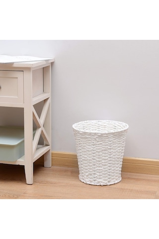 Ev İçin Yuvarlak Hasır Atık Sepeti Beyaz Beyaz