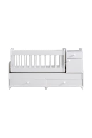 Beşik, Elegant Çekmeceli Dolaplı Sallanan Büyüyen Beşik 60x120 / 60x160 - Beyaz Çok Renkli