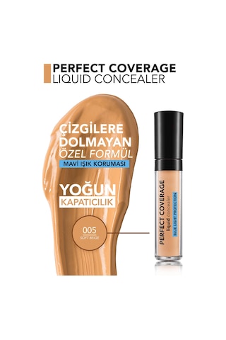 Flormar Perfect Coverage Mavi Işık Korumalı & Hafif Yapılı Likit Kapatıcı 005 Soft Beige