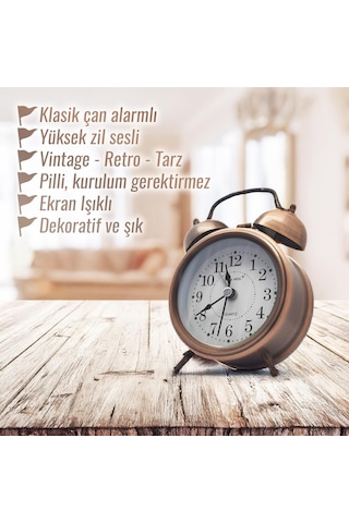 Upway Tokmaklı Çanlı Yüksek Zil Sesli Metal Kasalı Pilli Işıklı Retro Nostaljik Çalar Saat