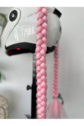 Motor & Motosiklet Pembe Simli Çift Örgü Saç Kask Dış Aksesuarı Diğer