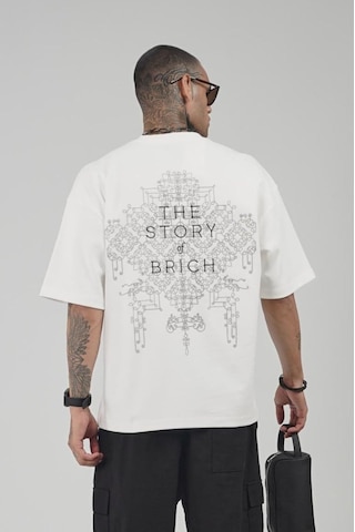 King Brich Oversize Kalıp Etnik Desenli Nakış İşlemeli Tişört Ekru