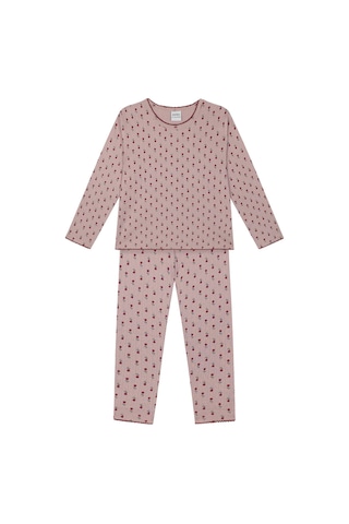 Antebies Organik Gots Sertifikalı Minik Güller Desenli, Uzun Kollu Tişört, Bel Lastikli Taytlı Kız Çocuk Pijama Takımı Pembe