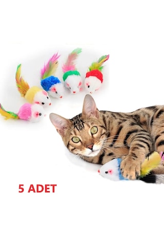 Tineke Renkli Tüylü Gerçekci Fare Kedi Oyuncağı 5 Adet