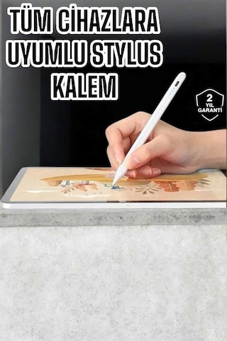 Dokunmatik Kalem Beyaz Şarjlı Yedek Uçlu Android Ve İos Uyumlu