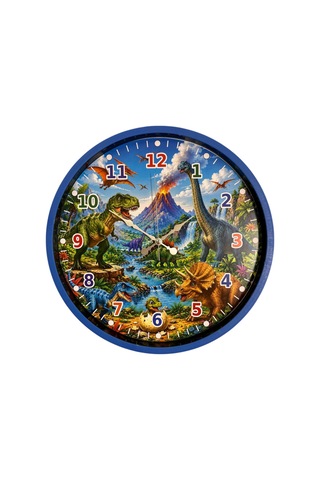 Neşeli Dinozorlar 36 X 36 Cm Mavi Çocuk Duvar Saati Renkli
