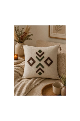 Punch Nakışlı Kırlent Kılıfı 45x45 Cm Kırlangıç Home Çapa Çiçek Desenli Gold-kahve-yeşil