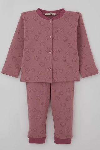 Breeze Kız Bebek Pijama Takımı Önden Düğmeli Elma Desenli 4 Ay-1 Yaş, Gülkurusu Gülkurusu