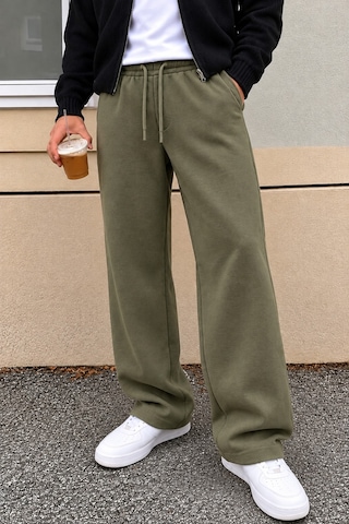 Tarz Cool Erkek Oversize Baggy Fit Eşofman Altı %100 Pamuk 3 İplik Şardonlu Bol Paça Rahat Kesim Haki