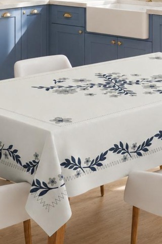 Vivanni Home Yıkanabilir Dikdörtgen Masa Örtüsü Günlük Kullanıma Uygun Pratik Ve Uzun Ömürlü Mavi Yapraklı