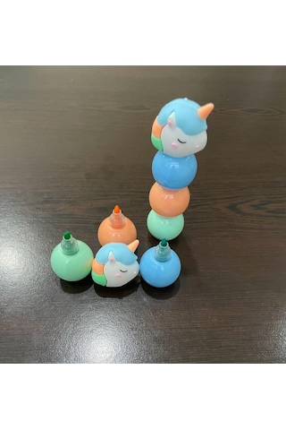 3 Renk Unıcorn Figürlü Mini Fosforlu Kalem Seti Mavi