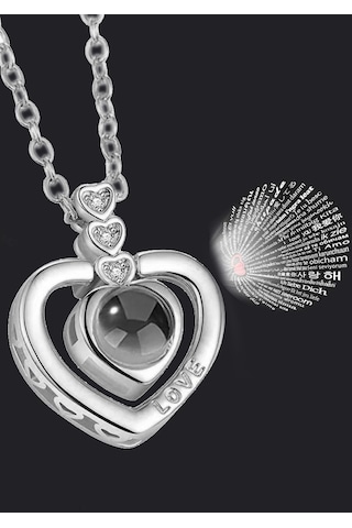 100 Dilde Seni Seviyorum Kalpli 925 Ayar Gümüş Kolye Wsn230