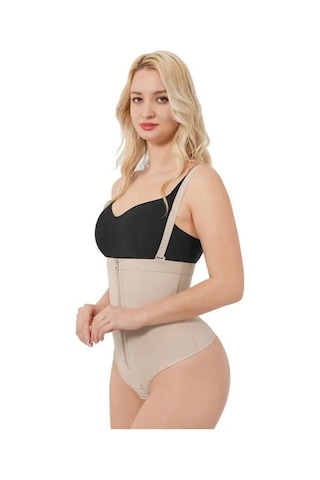 Fermuarlı String Korse Ten