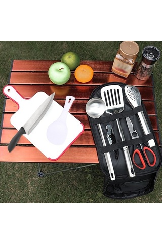 Dancemonkey 9 Parçalık Paslanmaz Çelik Kamp Mutfak Seti - Renkli Seyahat Ekipmanları, Taşınabilir Piknik Aksesuarları Çok Renkli