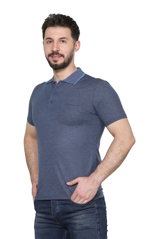 Kzctekstil Erkek Baba Ve Orta Yaş Penye Tişört Yakalı Cepli Jakarlı Desenli Kumaş Klasik Kesim Mavi