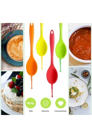 Ximistore9 4'lü Renkli Isı Dayanıklı Silikon Kaşık Seti: Pişirme Ve Servis İçin Evdeki Mutfak Araçları Turuncu/kırmızı/sarı/yeşil Çok Renkli