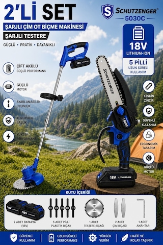 Schutzenger 5030C Şarjlı Ot Çim Biçme Tırpanı Ve Şarjlı Dal Budama Kesme Zinçirli Testere 15cm Pala Çift Akülü Mavi Schutzenger 5030C Şarjlı Ot Çim Biçme Tırpanı Ve Şarjlı Dal Budama Kesme Zinçirli Testere 15cm Pala Çift Akülü Mavi