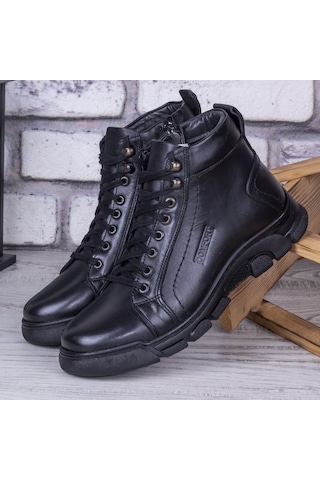 Ghattix Zatta Kışlık Hakiki Deri Erkek Bot Fermuarlı Siyah 001