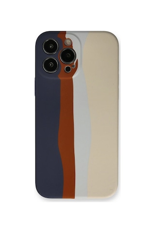 Apple iPhone Uyumlu 13 Pro Kılıf Ebruli Lansman Silikon - Lacivert-krem Krem - Lacivert