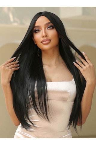 Caş Dekorasyon Isıya Dayanıklı Yarımay Çıtçıt Saç-1b-siyah-düz-60 Cm - 110 Gr. Siyah